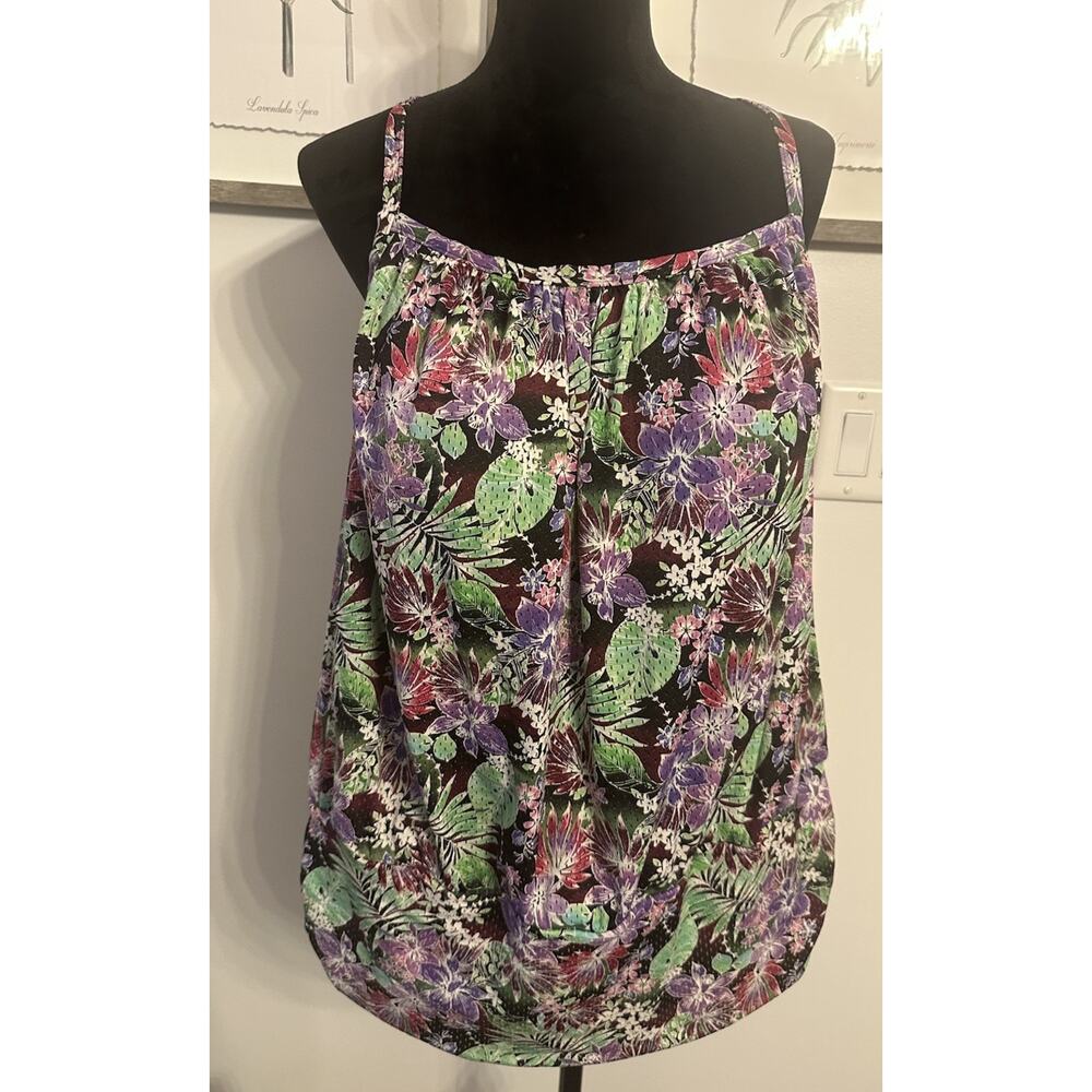 A Shore Fit Swim Top Purple Floral Plus 22W Beach Pool Blouson Tummy Control